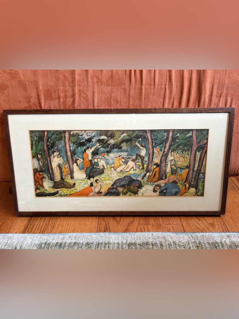 Abraham Walkowitz "Bathers" Park Scene Vintage NYC Gallery Framed Art Print